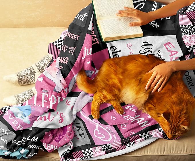 Elephant Lovers Blanket, 50"x60", Polyester/Flannel, Soft, Warm, Modern Cartoon Elephant Print Throw Blanket