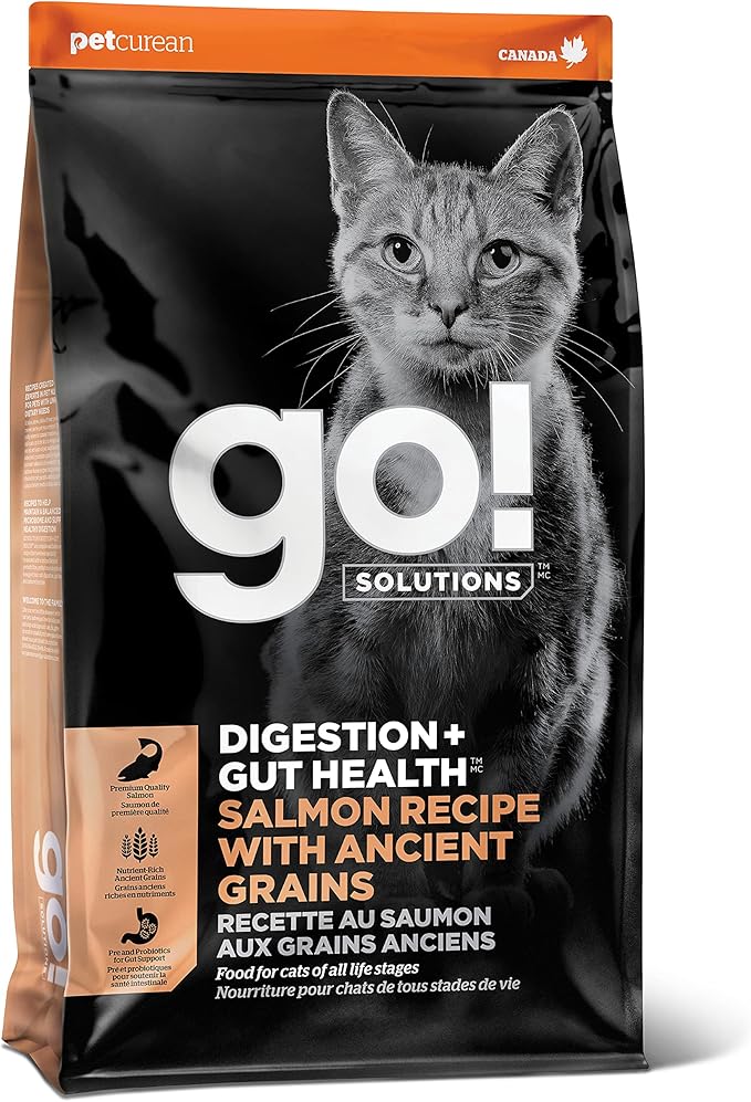 Go! Solutions Digestion + Gut Health, Dry Cat Food, Salmon Recipe with Ancient Grains, 8 lb Bag