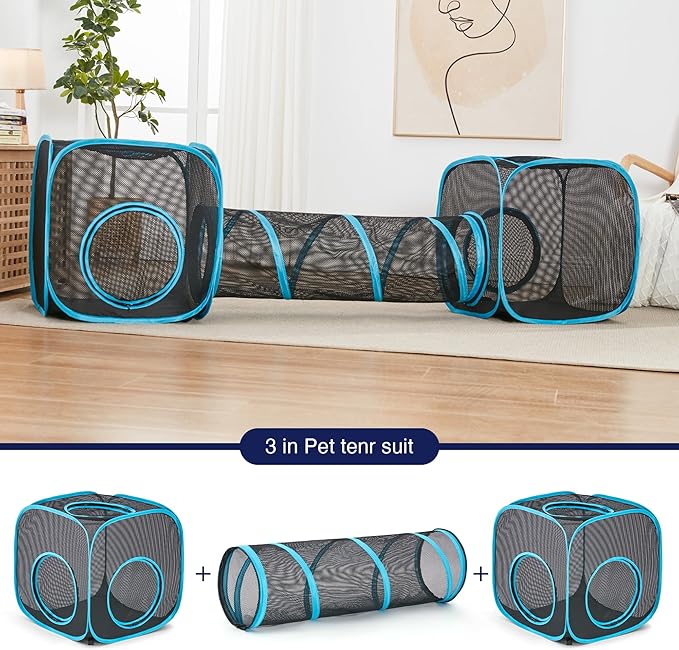 Tempcore Outdoor Cat Enclosures Portable, Cat Tent Outdoor House for Indoor Cats, Kitty and Small Animals, Outdoor Cat Playpen Within Storage Bag, 2 Cube and Cat Tunnel