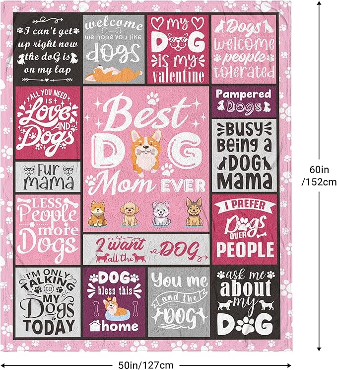 Dog Mom Gifts for Women Blanket 60"x50", Dog Mom Gifts, Gift for Dog Lovers Women, Dogs Owner Gift for Woman, Best Dogs Mom Present, Soft Throw Blanket for Christmas, Mothers Day