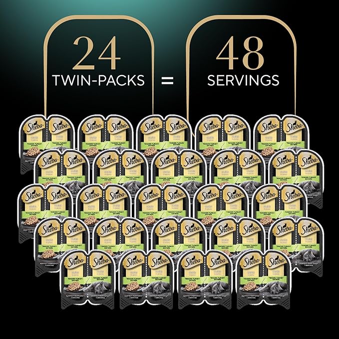 Sheba Perfect Portions Wet Cat Food Cuts in Gravy Tender Turkey Entree, 2.6 oz Twin-Pack Trays (24 Count, 48 Servings)