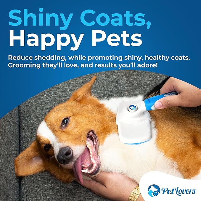 PetLovers EzSlicker Self-Cleaning Brush - Dog Brush for Shedding, Gentle Slicker Brush for Cats, Tangle-Free Grooming Comb with Soft Bristles & Ergonomic Handle for Stress-Free Grooming (White)