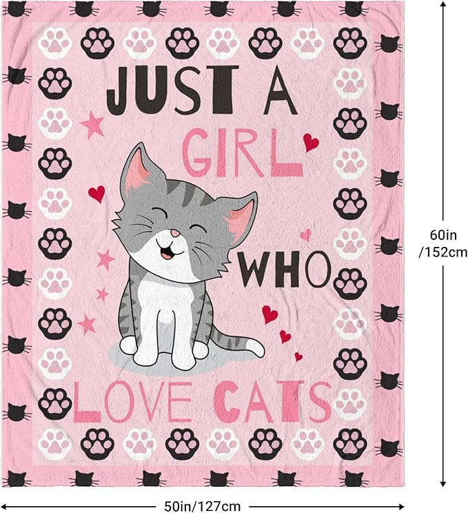 Cute Cat Throw Blanket Ultra Soft Warm Cozy Lightweight Microfiber Blankets, Just a Girl Who Loves Cats, Flannel Sherpa Fuzzy Fluffy Plush Throws for Sofa Couch Bedding All Season 60"x50"