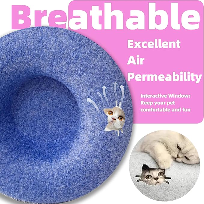 Donut Cat Tunnel Bed Peekaboo Cat Cave for Large Cats Up to 30 Lbs, Kitty Interactive Playing Tent House for Multiple Cats,Detachable,Scratch Resistant (Blue, Large - 24 Inch Diameter)