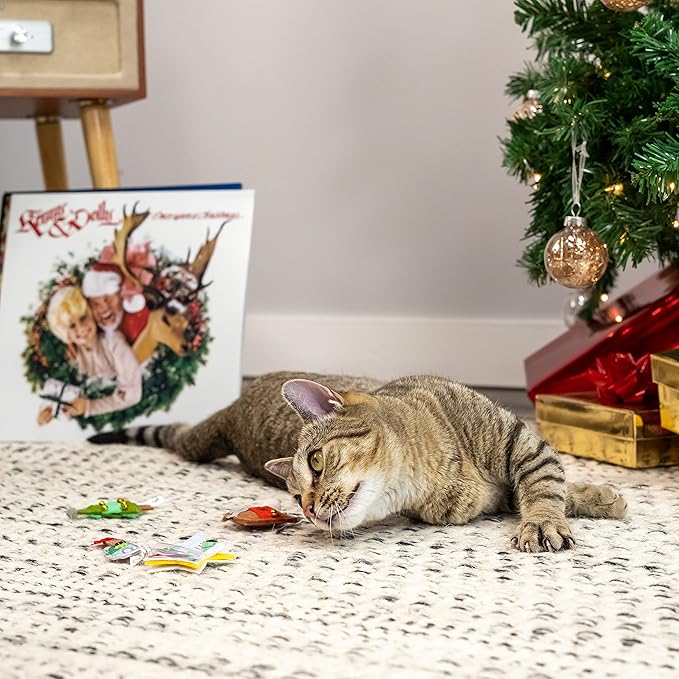 Doggy Parton 5-Piece Holiday Cat Teaser and Felt Toy Set, Red