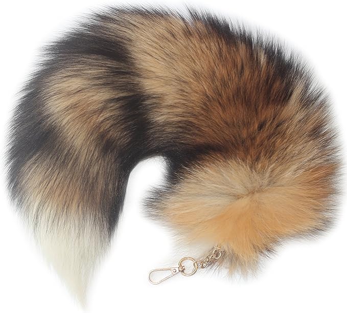 Fosrion Real Raccoon Tail Fur Cat Bites Toy with Three Section Retractable Carbon Fiber Rod (Sunny Fox, Only Tail)