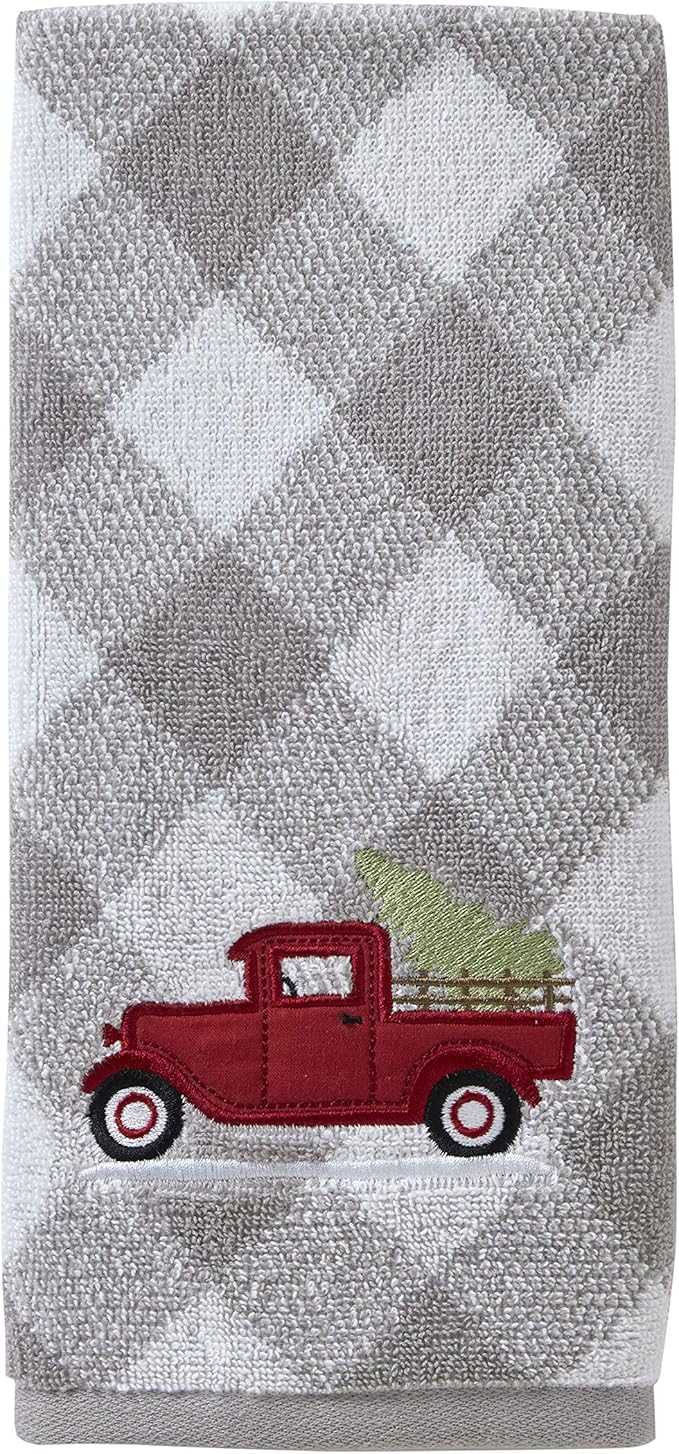 SKL Home Christmas/Winter Farm Truck Hand Towel 2pc Set for Bath/Kitchen/Bar & Gift, Gray