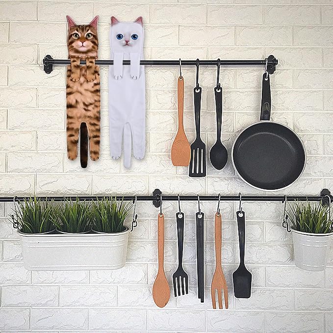 Cat Funny Hand Towels for Bathroom Kitchen - Cute Decorative Fairy Tale Cat Decor Hanging Washcloths Towels Super Absorbent Soft - Housewarming Birthday Christmas Fun Gifts for Women Cat Lovers