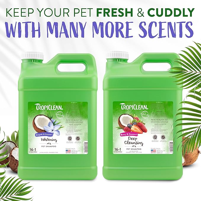 TropiClean Whitening Cat & Dog Shampoo, Puppy & Kitten Safe, Whitening & Brightening, For All Coat & Color Types, Made in the USA, 2.5 gallon