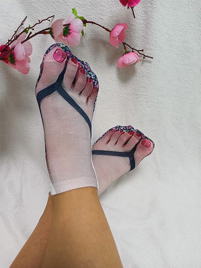 3D Manicure Print Socks Funny Flip Flop Socks 3D Pattern Socks Sandal Socks Low Cut Ankle Silly Socks- A Gag Gift
