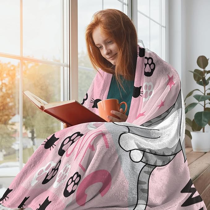 Cute Cat Throw Blanket Ultra Soft Warm Cozy Lightweight Microfiber Blankets, Just a Girl Who Loves Cats, Flannel Sherpa Fuzzy Fluffy Plush Throws for Sofa Couch Bedding All Season 60"x50"