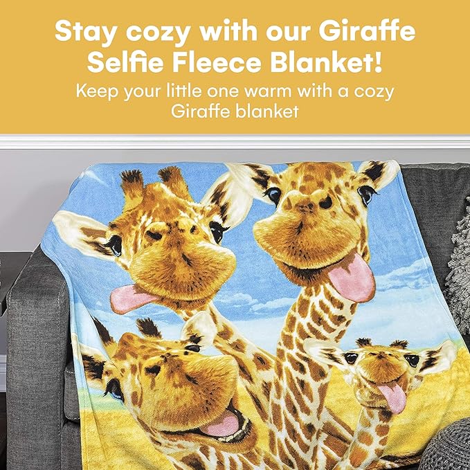 Dawhud Direct Selfie Giraffe Fleece Blanket for Bed, 50" x 60" Giraffe Fleece Throw Blanket for Women, Men and Kids - Super Soft Plush Giraffe Blanket Throw
