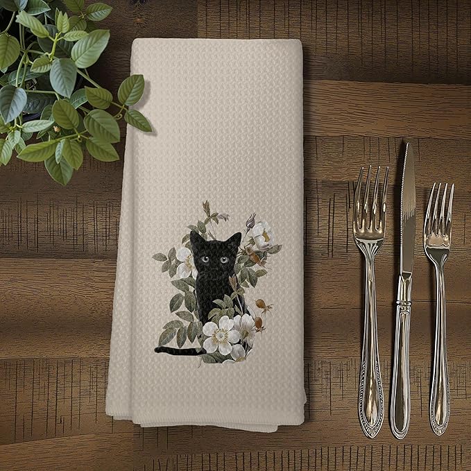 Black Cat Gifts Kitchen Dish Towels Hand Towels for Bathroom Kitchen Decor, Gifts for Cat Mom Lover Women,16x24 Inch
