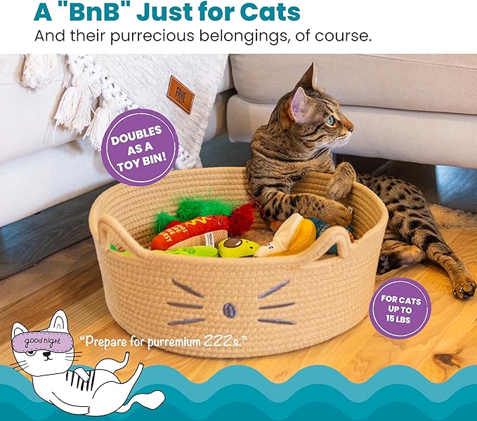 Catstages Bed & Basket Retreat 2-in-1 Cat Bed with Removable Cushion, Plush, Cotton Rope, Tan