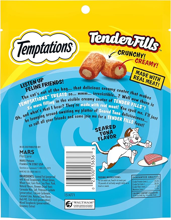 Temptations Tender Fills Seared Tuna Flavor Crunchy and Soft Adult Cat Treats, 4.6 oz. Pouch (Pack of 10)
