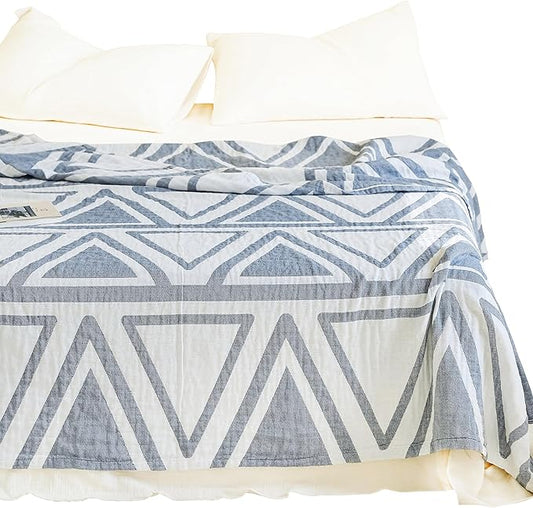 MEJU Triangle Geometry Modern Checks Fashion Stripe All Season Blanket Throw for Bed Sofa Couch 100% Cotton 3 Layer Soft Warm Reversible Bedspread Throw Blanket Bed Coverlet Sheet F/Q 80 in x 90 in