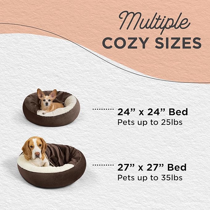 Best Friends by Sheri Cozy Cuddler Ilan Covered Cat and Dog Bed with Attached Blanket, Dark Brown, 24"x24"