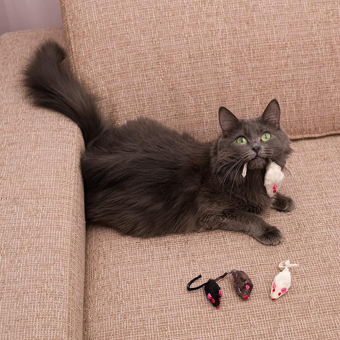 Set of 10 Toy mice 10 Pieces with Bell and Without Plastic Parts Outside (Eyes, Nose) I Soaked in Catnip Cat Toy