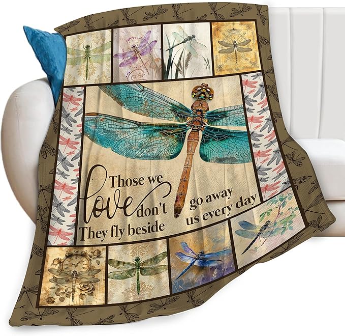 Dragonfly Print Blanket Dragonflies Memorial Throw Blankets Gifts for Couch Sofa Bed Stuff Decor Lightweight Soft Cozy Fleece Plush Warm Flannel Bedding for Lover Men Women Teen Adults 50"x60"