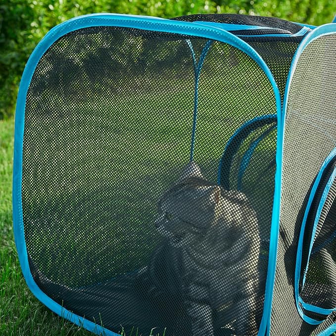 Tempcore Outdoor Cat Enclosures Portable, Cat Tent Outdoor House for Indoor Cats, Kitty and Small Animals, Outdoor Cat Playpen Within Storage Bag, 2 Cube and Cat Tunnel