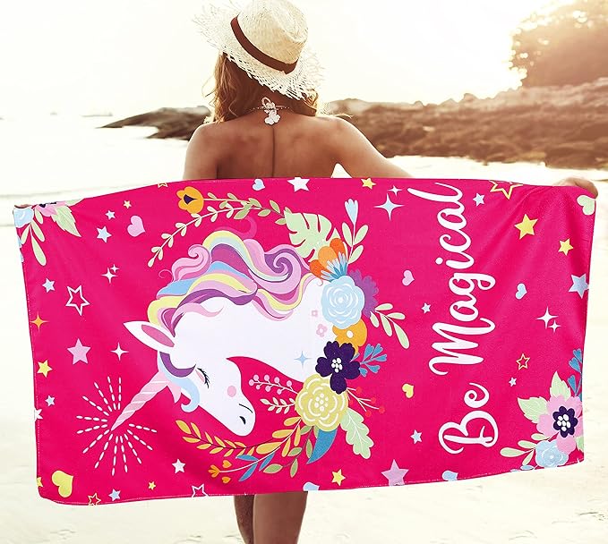 LIVILAN Unicorn Beach Towel for Girls Kids, Oversized Rainbow Beach Towel Microfiber Quick Dry Sand Free Pool Yoga Bath Cute Thin Towel, Toddler Beach Towel Blanket Unicorn Gifts, 30”x60”
