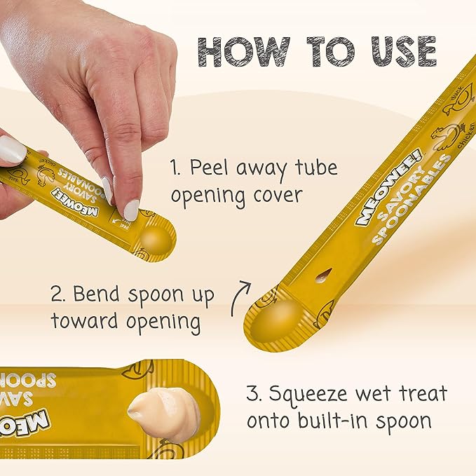 Savory Spoonables with Real Chicken, Salmon & Duck, 4 Count Tube, Triple Flavor Squeezable Lickable Wet Treats for Cats with Built-in Spoon for Less Mess