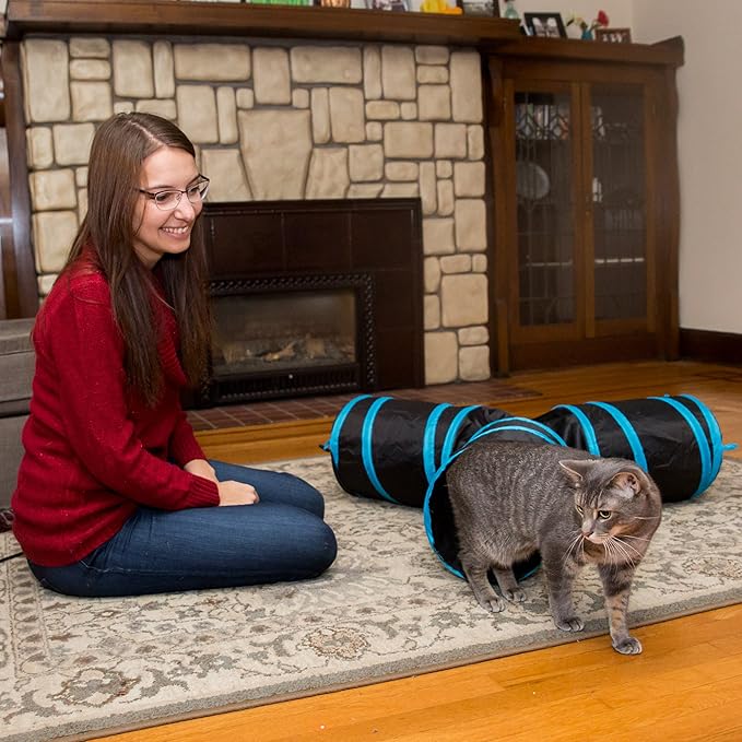 PetLike Cat Tunnel (with Interactive Cat Toy and Catnip Toy) for Indoor Cats Collapsible Pop-up Pet Tube Peek Hole Hideaway Play Toys for Cats with Ball