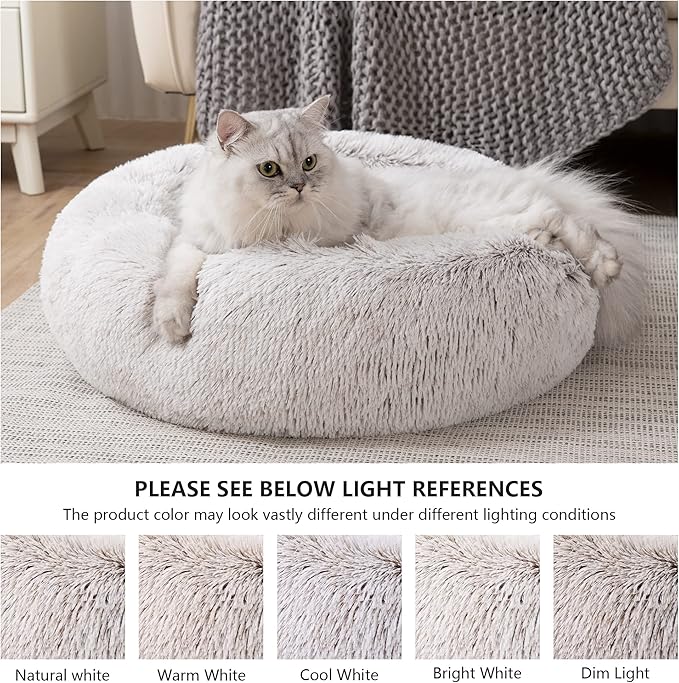 Love's cabin 20in Cat Beds for Indoor Cats - Cat Bed with Machine Washable, Waterproof Bottom - Tie-Dye/Coffee Fluffy Dog and Cat Calming Cushion Bed for Joint-Relief and Sleep Improvement