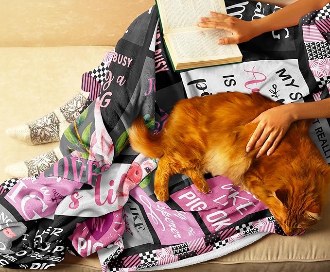 Pig Gifts, Best Pig Gift for Pig Lovers Women/Girls, Pig Decor for Pig Lover, Pig Lover Gifts, Cute Cartoon Pig Print Blanket, Pig Mom Gift, Pig Inspiration, Pig Themed Gift Throw 50"x60"