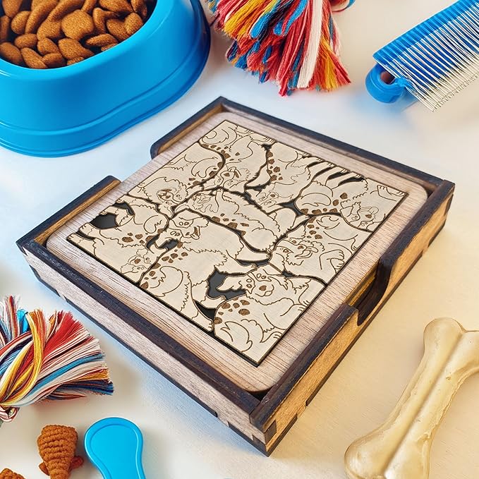 02 Australian Shepherd Dog Coaster - Australian Shepherd Dog Puzzle Wooden Coaster Set - Interlocking Jigsaw Drink Mats with Laser-Cut Design for Australian Shepherd Lovers