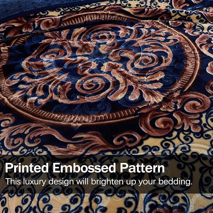 JML Fleece Blanket King Size, Heavy Korean Mink, 85 X 95 Inches, 9 Lbs, Soft and Warm, Thick Raschel Printed Mink Blanket for Autumn, Winter, Bed, Home, Gifts, Royal Blue Flower