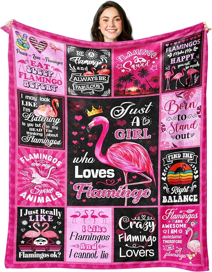 Flamingo Blanket for Women Girls - Pink Throw Blanket and Gifts for Flamingo Lovers - Birthday Decor 60" x 50"
