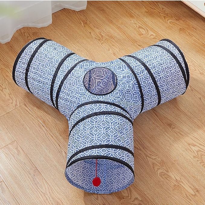 Tempcore Pet Cat Tunnel Tube Cat Toys 3 Way Collapsible, Cat Tunnels for Indoor Cats，Kitty Tunnel Bored Cat Pet Toys Peek Hole Toy Ball Cat, Puppy, Kitty, Kitten, Rabbit