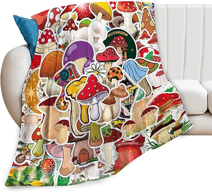 Funny Mushroom Blanket Soft Cozy Mushroom Decor Plush Throw Blanket Super Warm Fleece Fuzzy Bedding Blanket Mushroom Gifts for Kids Girls Boys Women Bed Stuff 40"X50"