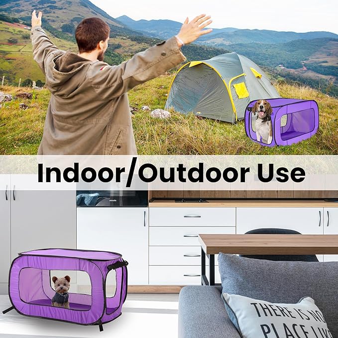 Beatrice Home Fashions Portable, Collapsible, Pop Up Kennel Travel Cat and Dog Crate, 32.5" L x 19.5" W x 19.5" H, Purple