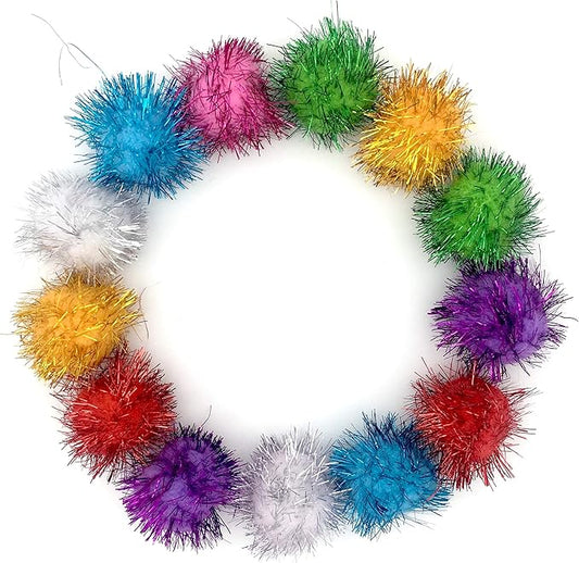 Loving Basso Assorted Color Sparkle Balls for Cats,My Cat's All Time Favorite Toy,1.5 Inches Large Pom Pom Cat Toy,20 Pack