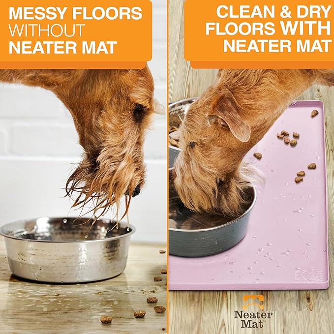 Neater Pet Brands Neater Mat Pet Mats for Food and Water, Dog Bowl Mat Waterproof Silicone, Pet Mat for Dog or Cat, Dog Food Mats for Floors Waterproof, Dog Water Mat & Dog Food Mat with Raised Edge