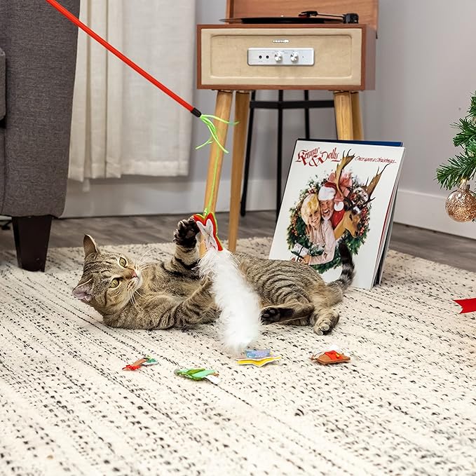 Doggy Parton 5-Piece Holiday Cat Teaser and Felt Toy Set, Red