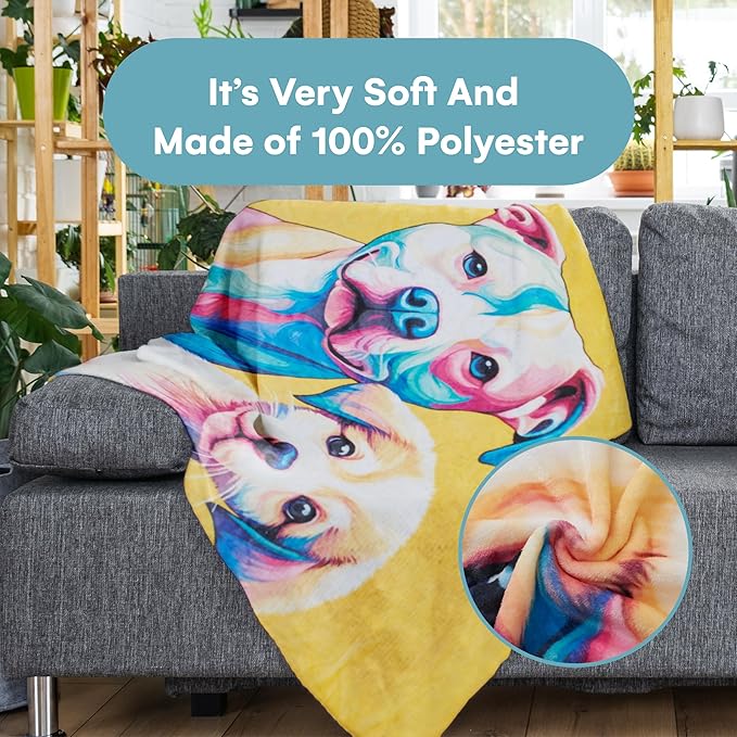 Dawhud Direct Pitbull Puppy Fleece Blanket - Soft Plush, Cozy Throw for Kids and Adults, Colorful Dog Blanket with Pitbull Puppy Print, Ideal for Beds, Couches, and Travel - 60 x 50 Inches, Yellow