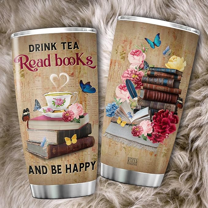 Book Lover Insulated Tumbler Drink Tea Read Books Inspirational Mug With Lid 20oz Vintage Bookworm Bookish Coffee Cup Reading Themed Gifts For Women Stainless Steel Tumblers