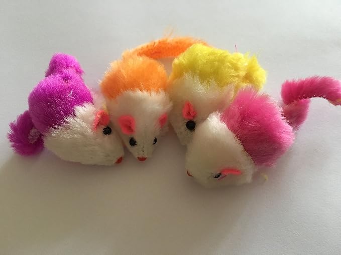 Play Fur Mice Cat Toys – Mixed Bag of 10 Play Mice with Rattling Sounds – 4 Color Variety Pack of Catnip Toy