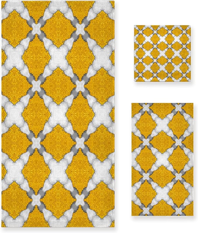 Marble 3 Piece Towel Bathroom Sets, 1 Bath Towel, 1 Washcloth, 1 Hand Towel, Cotton Fast Dry Soft Absorbent Towel Set for Home Kitchen Family