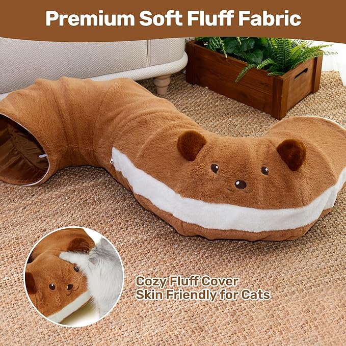 FUKUMARU Cat Tunnel Bed for Indoor Cats, Bagel Donuts Cat Tunnel Toys with Crinkle Paper Ears, Round Pet Play Tunnel Toy for Kitten and Rabbit, Cat Hideway Interactive Toys, Collapsible&Washable