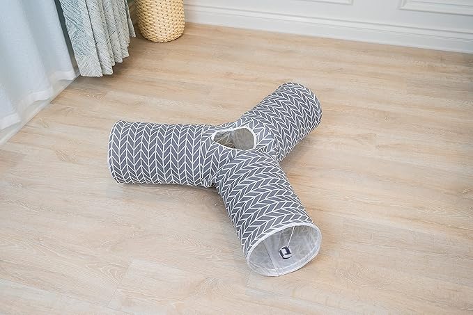 Cat Tunnel,Cat Tunnel for Indoor Cat, Kitten Toys Collapsible 3 Ways Play Toy, Pet Tube Hideaway Tunnel with Ball for Cats Rabbits Kittens (Gray Arrow)