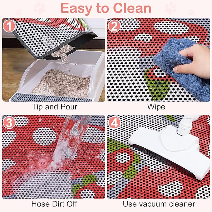 Bienbee Cat Litter Mat, 24"x15" Cat Litter Trapping Mat, Double Layer Litter Mat with Non-Slip Rubber Bottom, Urine and Water Proof, Keeps Floors Clean Mushroom M