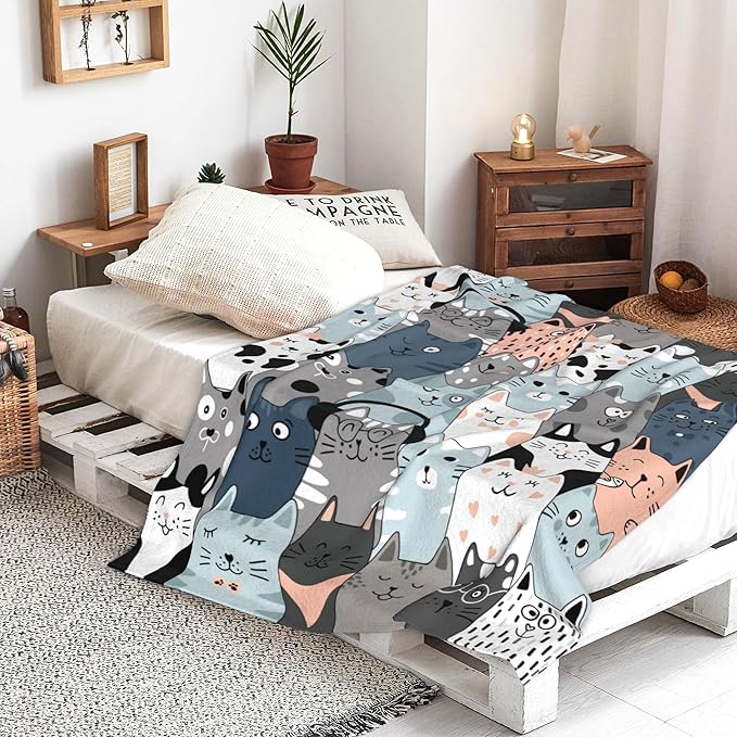 Cat Blanket Ultra Soft Flannel Merch Cat Throw Blanket Stuff Gifts for Cats Lovers for Girls Women Kids Boys Adults 50"X 40"