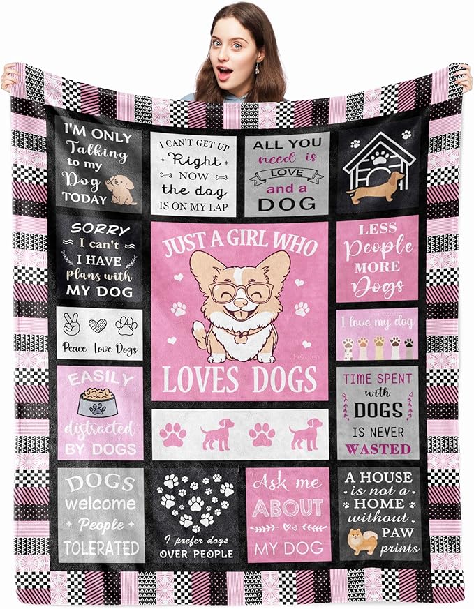 Dog Mom Gifts for Women, Dog Lovers Gifts, 100% Polyester Flannel Dog Themed Throw Blanket, 50"x60"