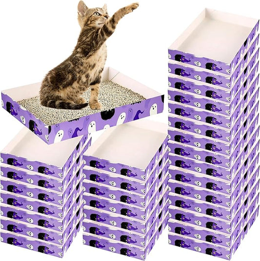 30 Pack Disposable Cat Litter Box, Foldable Paper Litter Box, Travel Cat Litter Box,Non Clumping Durable and Waterproof,Low Entry Easy Disposal,Portable(13.6x9.7x1.9 in)