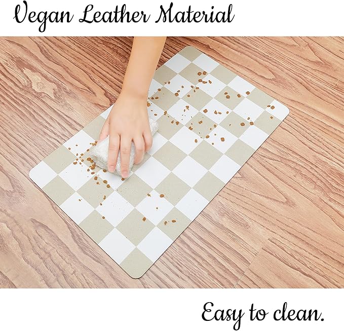 Ralxion Checkered Dog Feeding Mat, Absorbent Mats for Dog Food and Water Bowl, Dispenser, Retro Aesthetic Beige Khaiki Checkerboard Pet Placemat for Dogs, Cats, Puppy Accessories, 16" X 24”