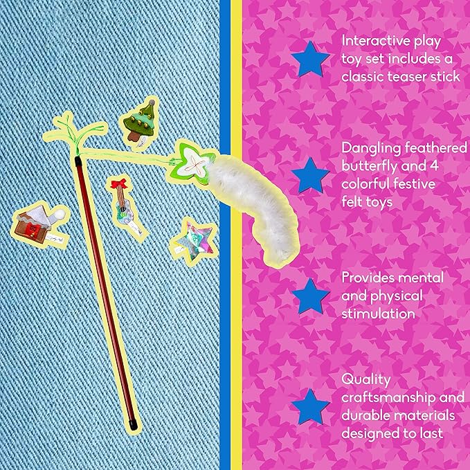 Doggy Parton 5-Piece Holiday Cat Teaser and Felt Toy Set, Red